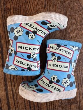 Hunter Blue Kids Rain Boots with Cartoon Character Print